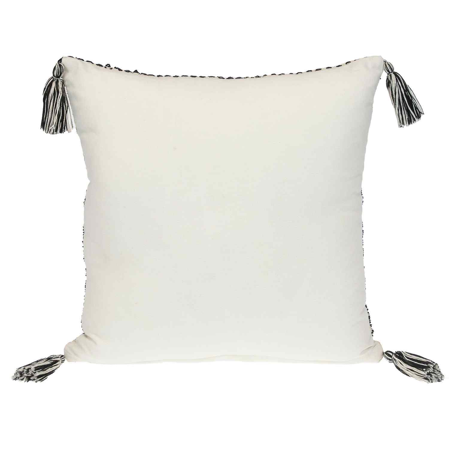 18" Beige and Black Southwestern Cotton Throw Pillow With Tassels - Home & Garden