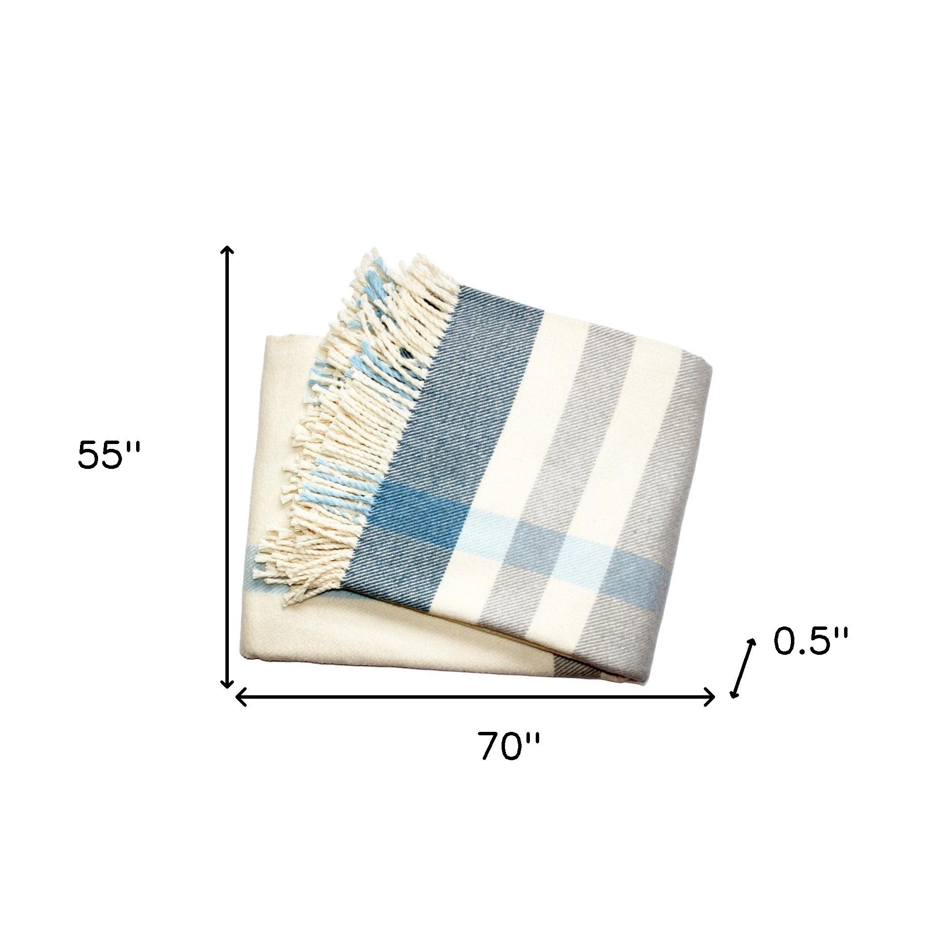 Plush Multi Blue Plaid Throw Blanket with Tassels - Home Decor