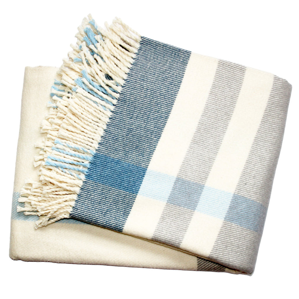 Plush Multi Blue Plaid Throw Blanket with Tassels - Home Decor