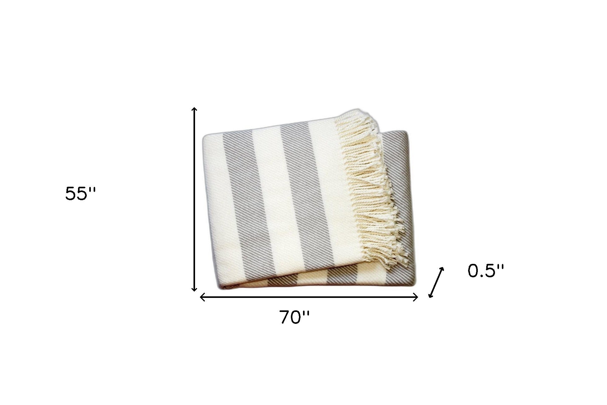 Cream and Gray Slanted Stripe Fringed Throw Blanket - Home Decor