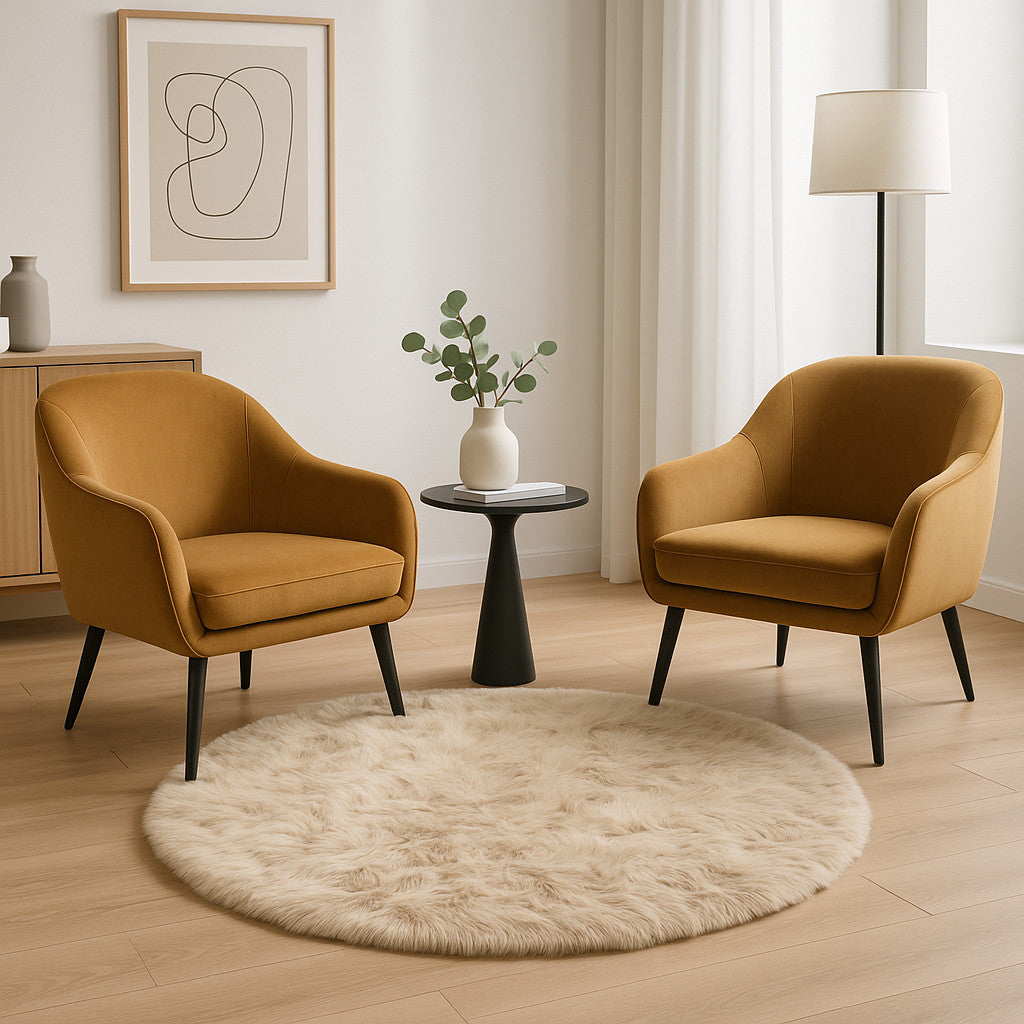 6' X 6' Taupe Round Faux Fur Washable Non Skid Area Rug - Home Decor