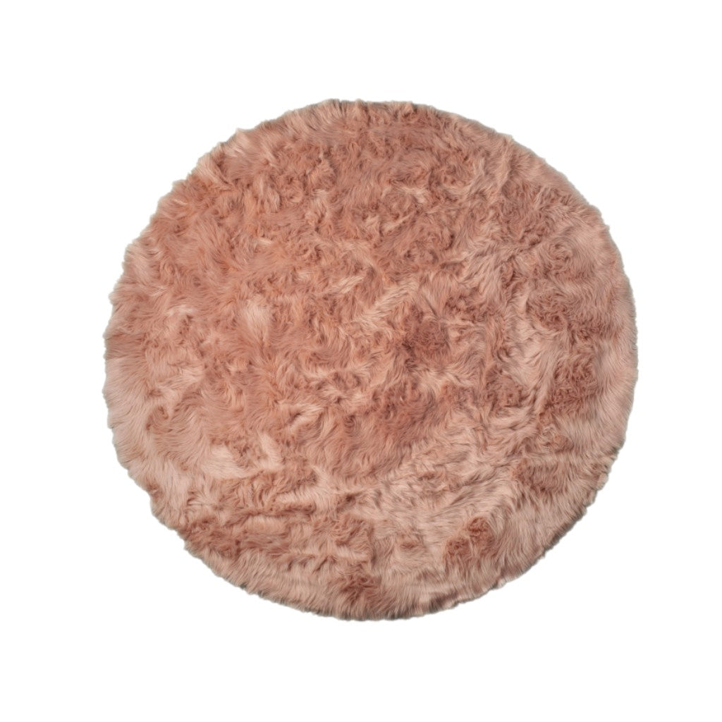 6' X 6' Dusty Rose Round Faux Fur Washable Non Skid Area Rug - Home Decor