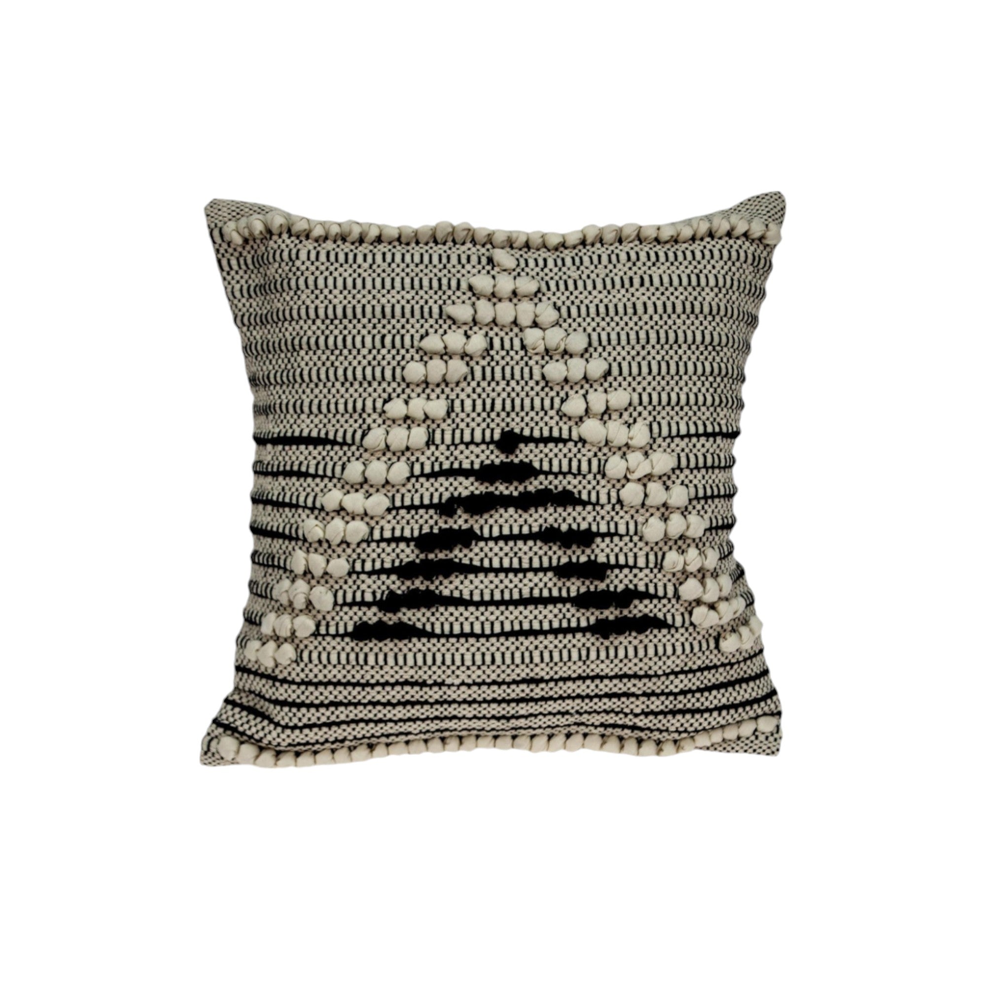 18" Beige and Black Cotton Throw Pillow With Embroidery - Home & Garden