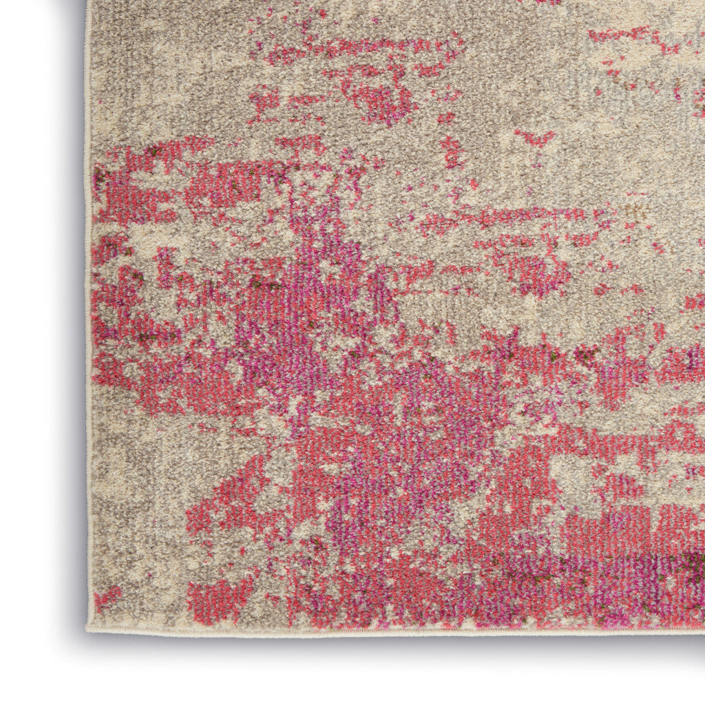 2' X 8' Ivory And Pink Abstract Power Loom Non Skid Runner Rug - Home Decor