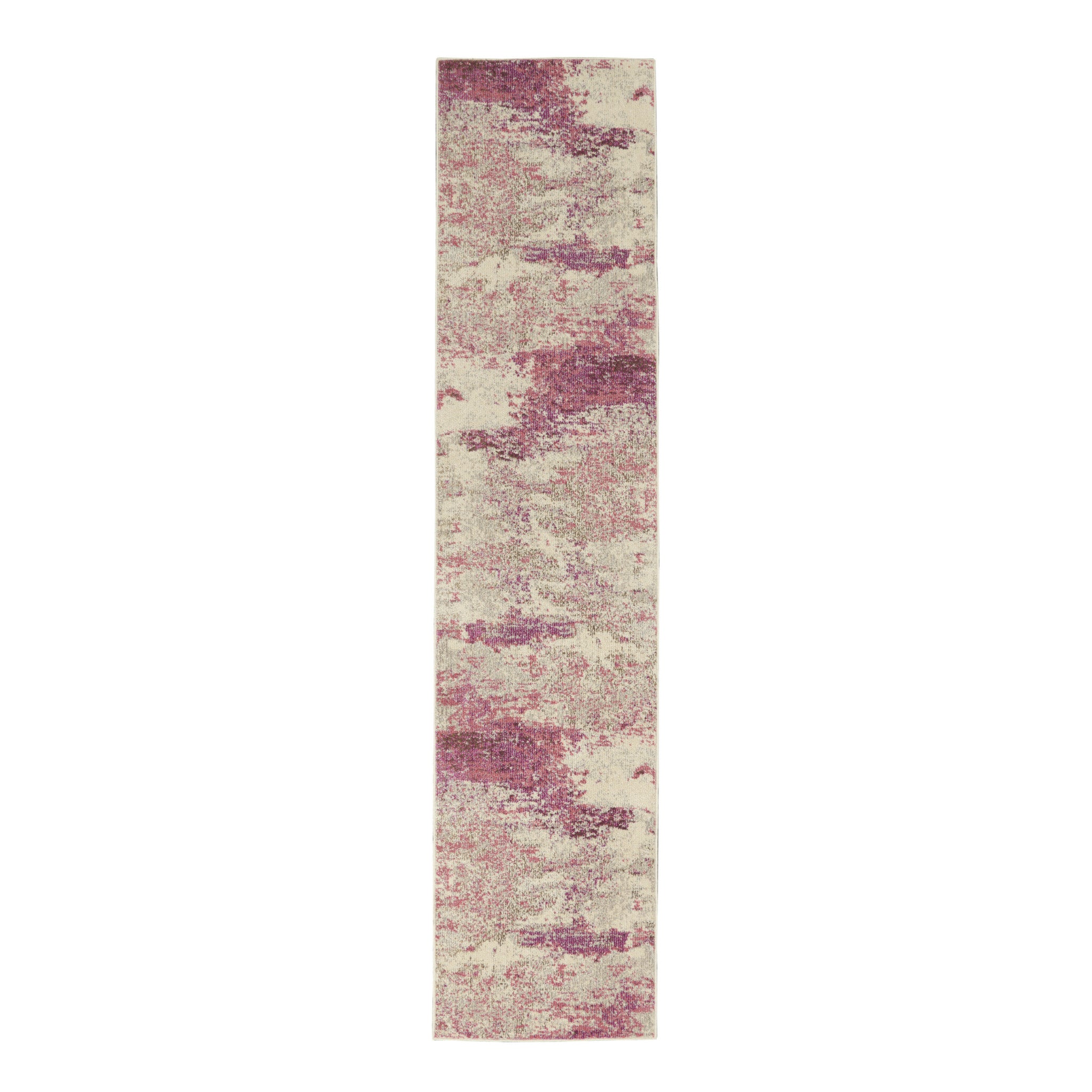 2' X 8' Ivory And Pink Abstract Power Loom Non Skid Runner Rug - Home Decor