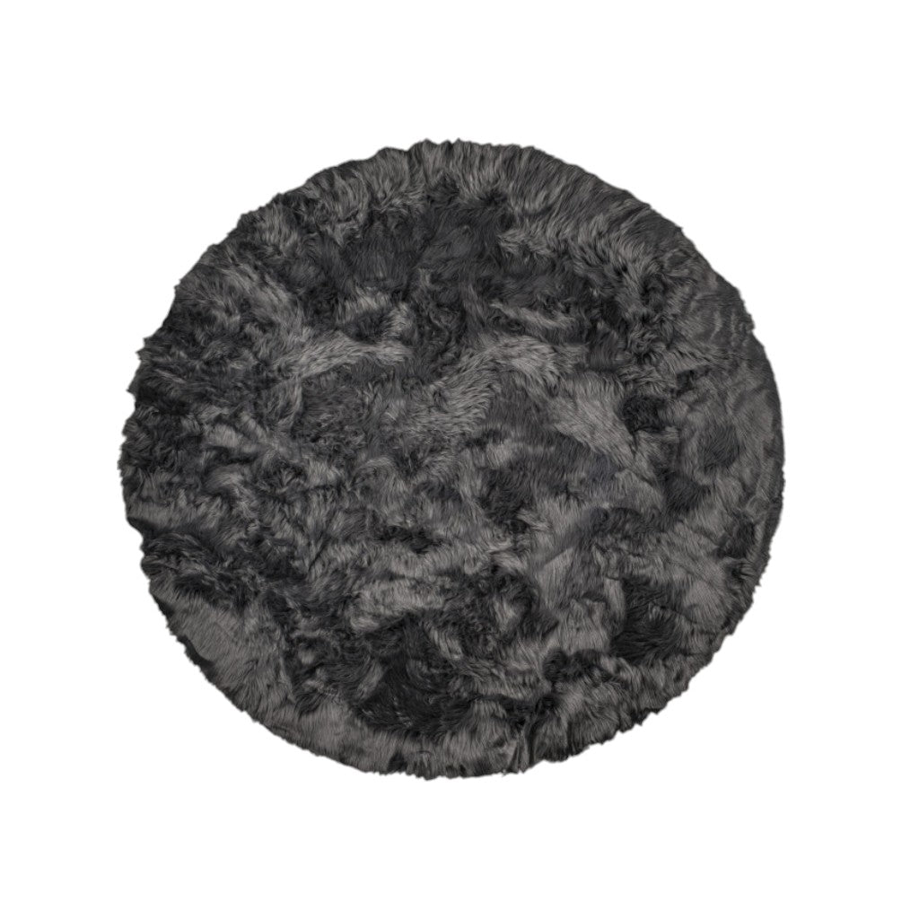 6' X 6' Black Round Faux Fur Washable Non Skid Area Rug - Home Decor