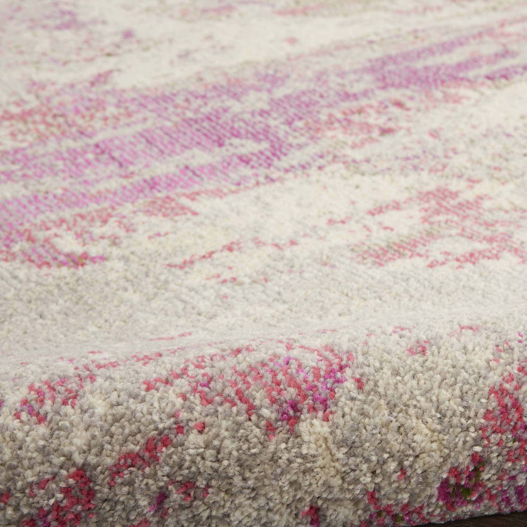 2' X 8' Ivory And Pink Abstract Power Loom Non Skid Runner Rug - Home Decor