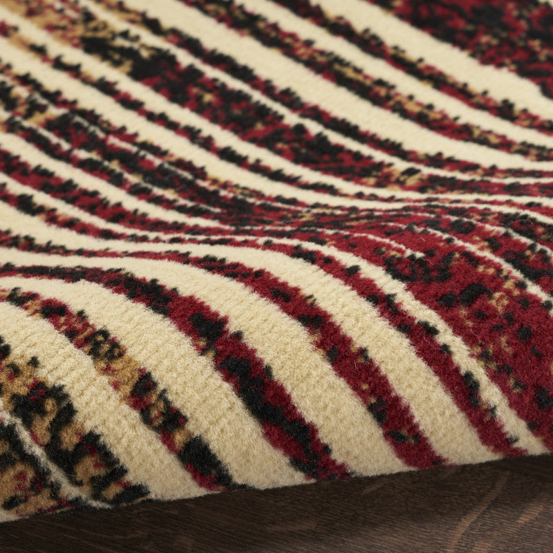 8' Tan Black and Red Striped Non Skid Runner Rug Homeroots Home Decor