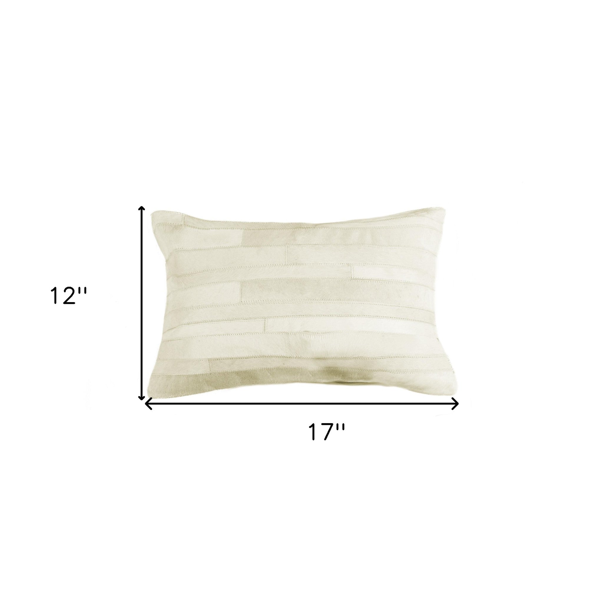 12" X 20" Off White Patchwork Cowhide Lumbar Throw Pillow - Home & Garden