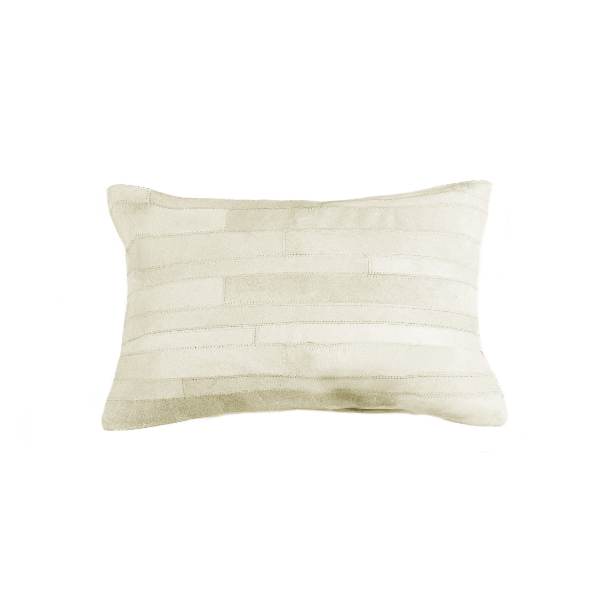 12" X 20" Off White Patchwork Cowhide Lumbar Throw Pillow - Home & Garden