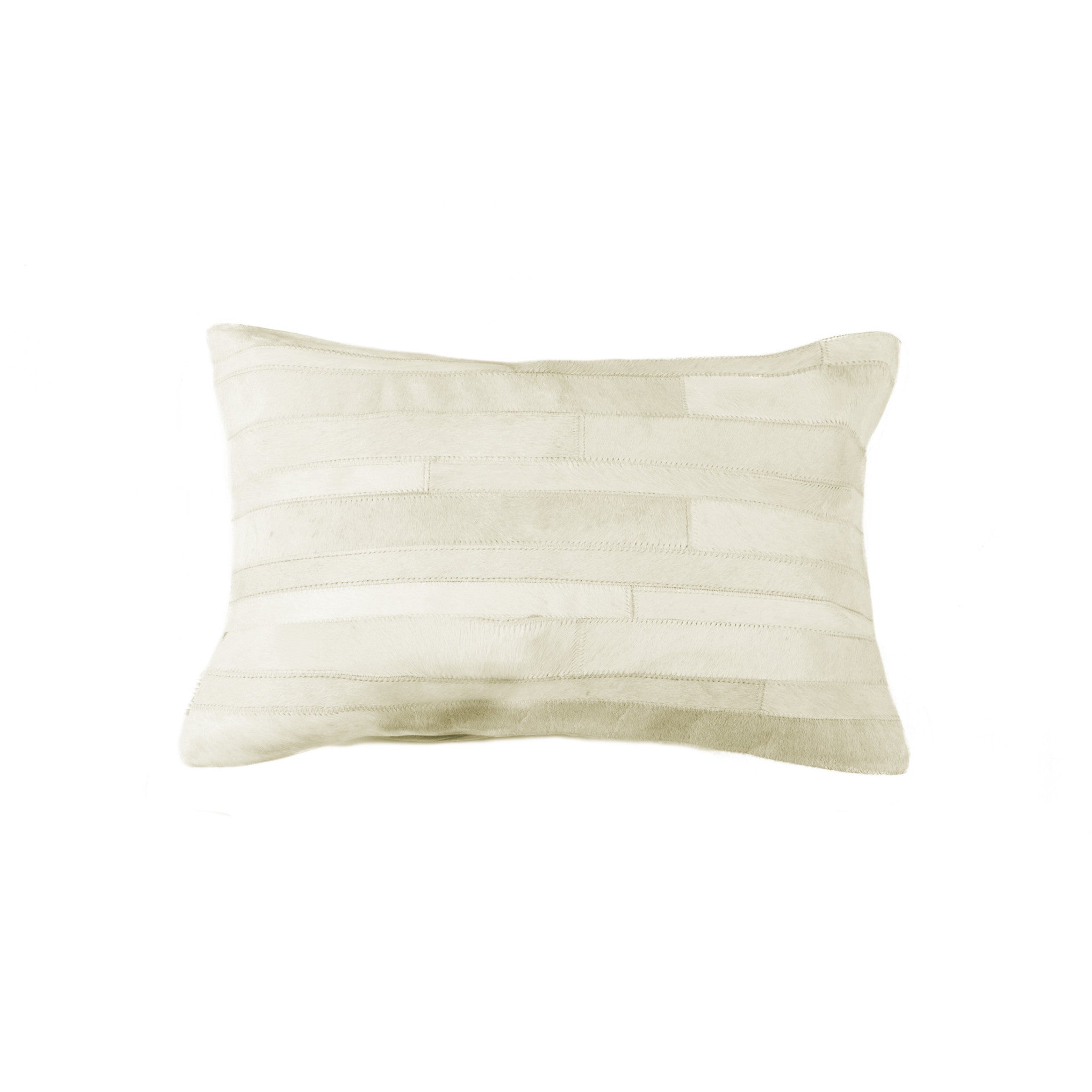 12" X 20" Off White Patchwork Cowhide Lumbar Throw Pillow - Home & Garden