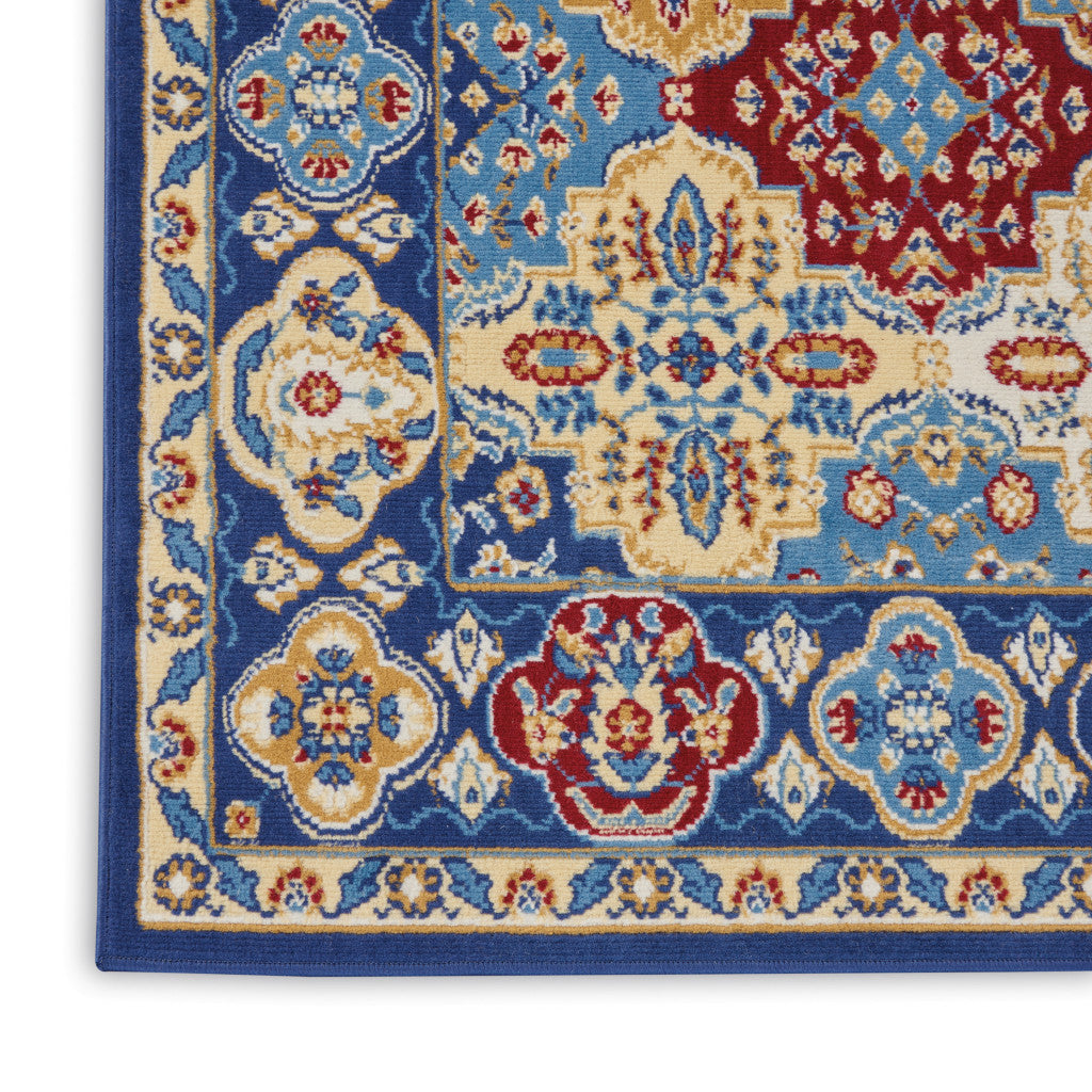 3' X 5' Red Blue and Light Brown Ogee Distressed Non Skid Area Rug - Home & Garden