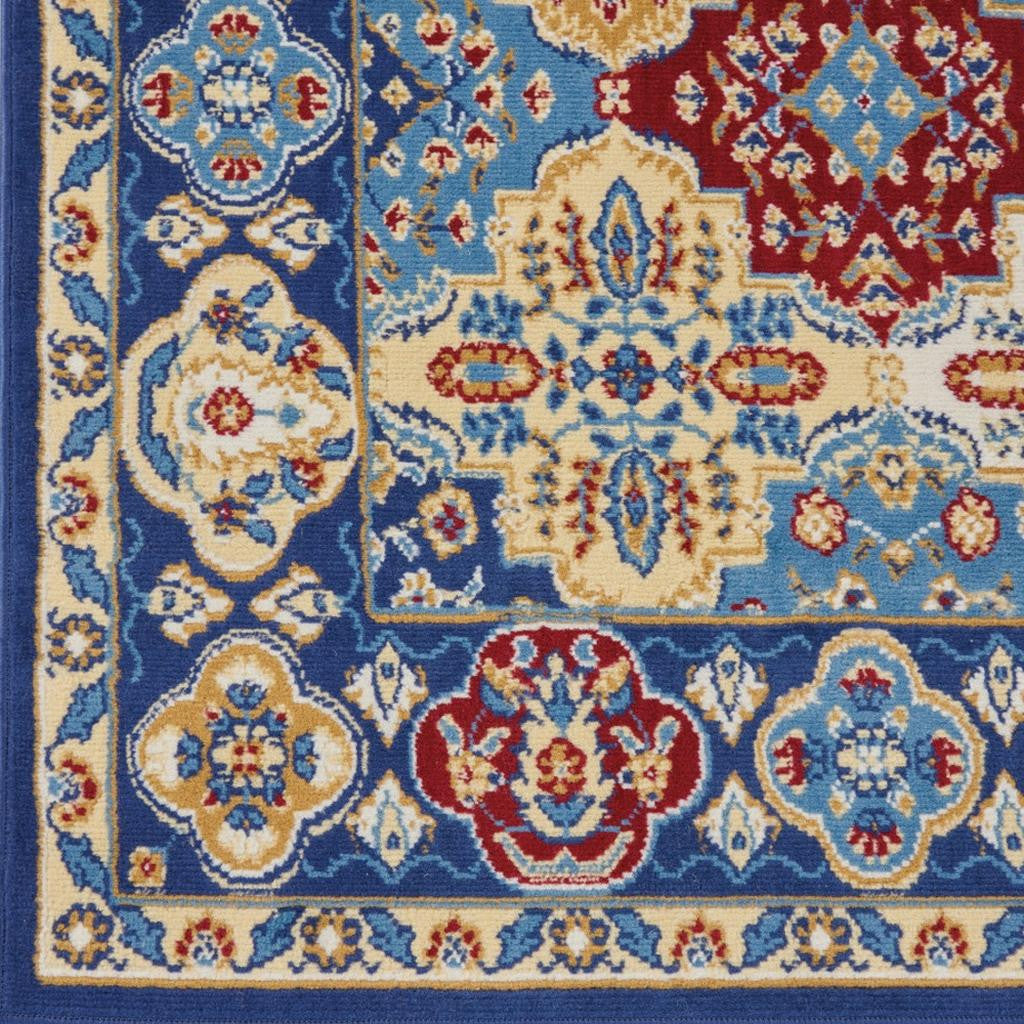 3' X 5' Red Blue and Light Brown Ogee Distressed Non Skid Area Rug - Home & Garden