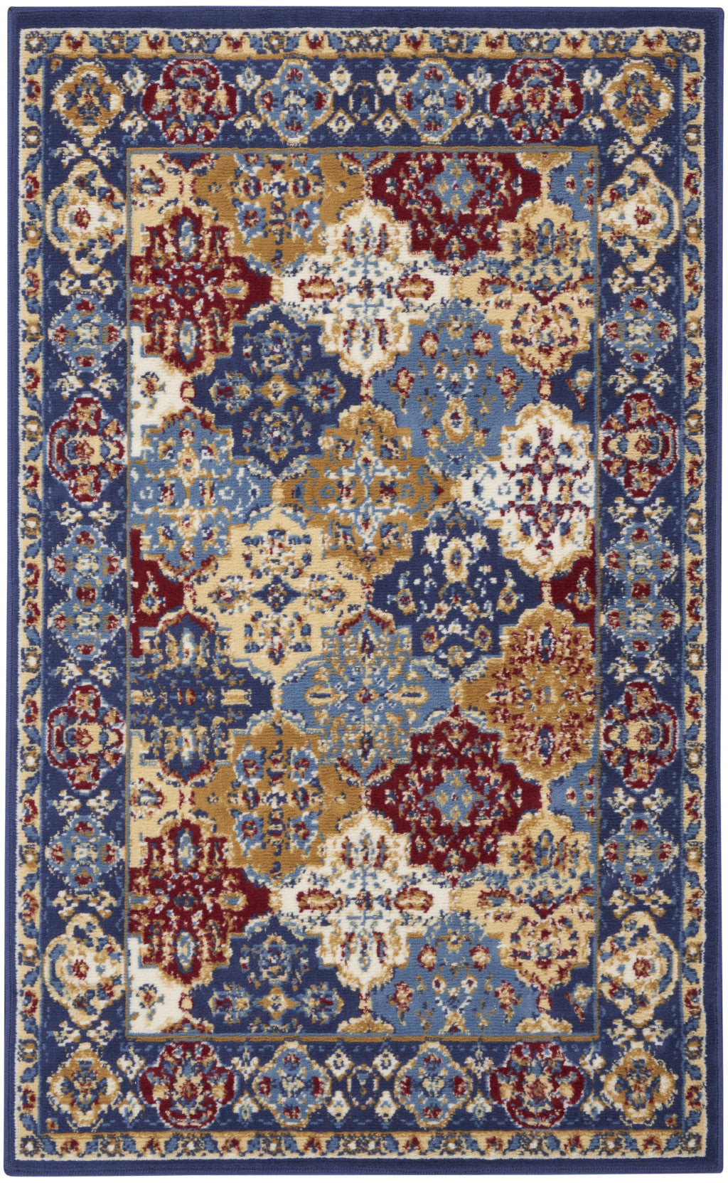 3' X 5' Red Blue and Light Brown Ogee Distressed Non Skid Area Rug - Home & Garden