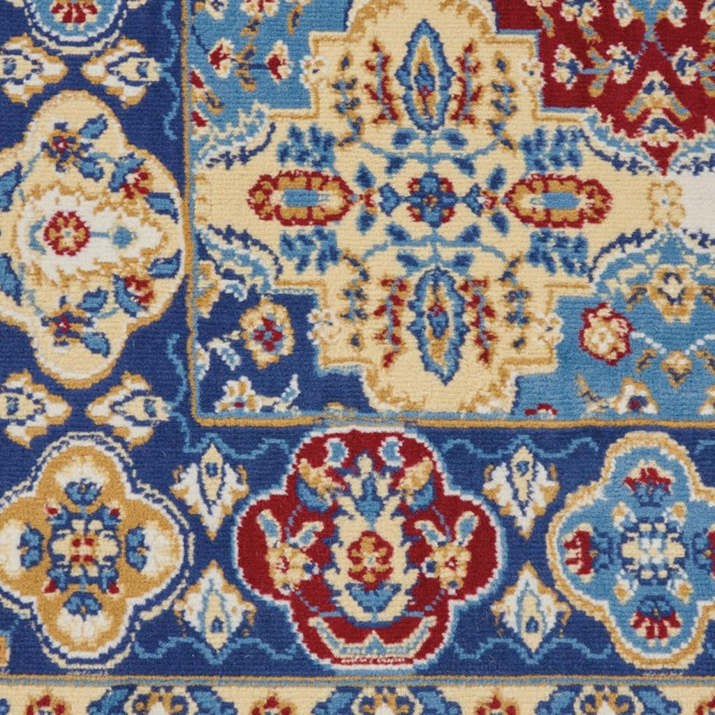 3' X 5' Red Blue and Light Brown Ogee Distressed Non Skid Area Rug - Home & Garden