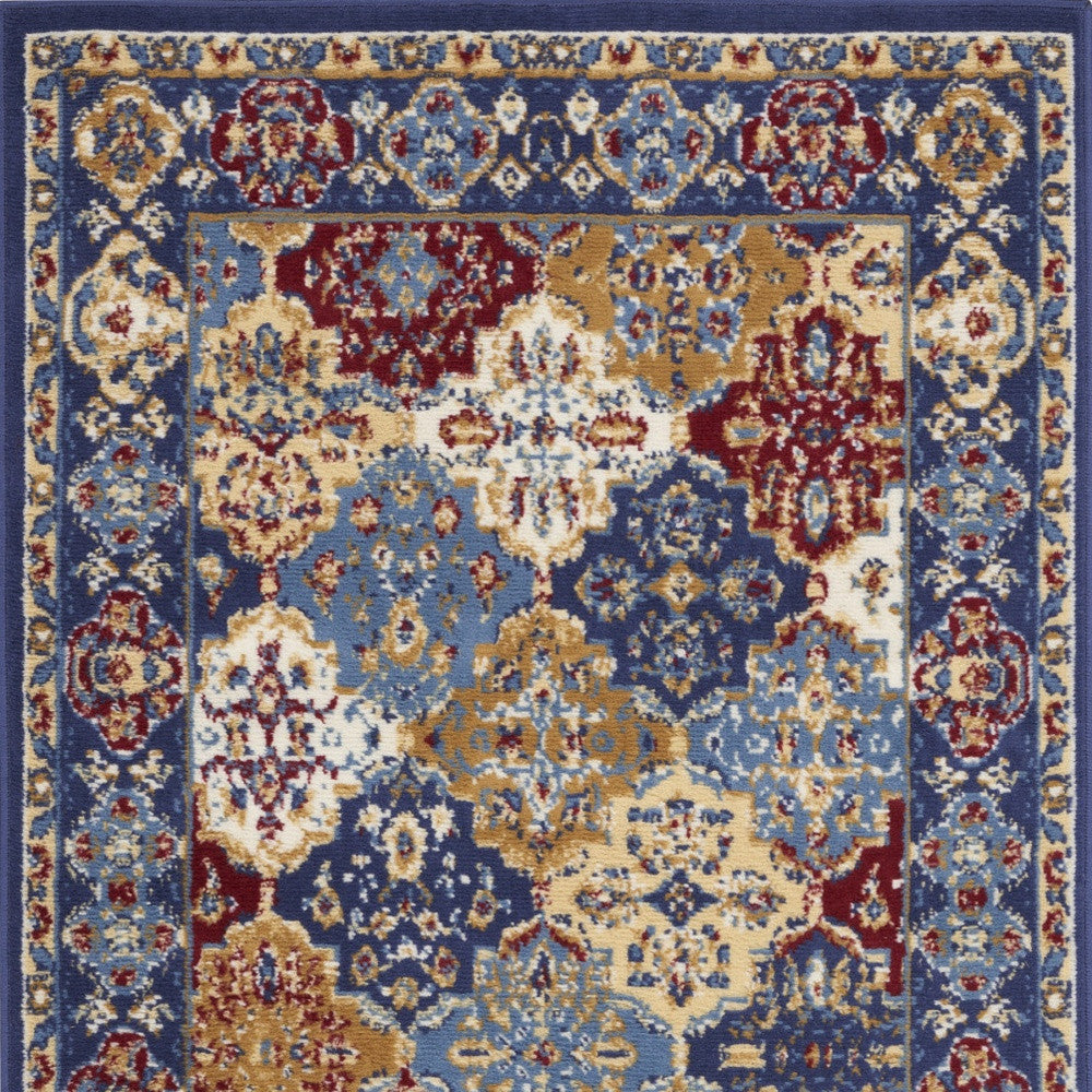 3' X 5' Red Blue and Light Brown Ogee Distressed Non Skid Area Rug - Home & Garden