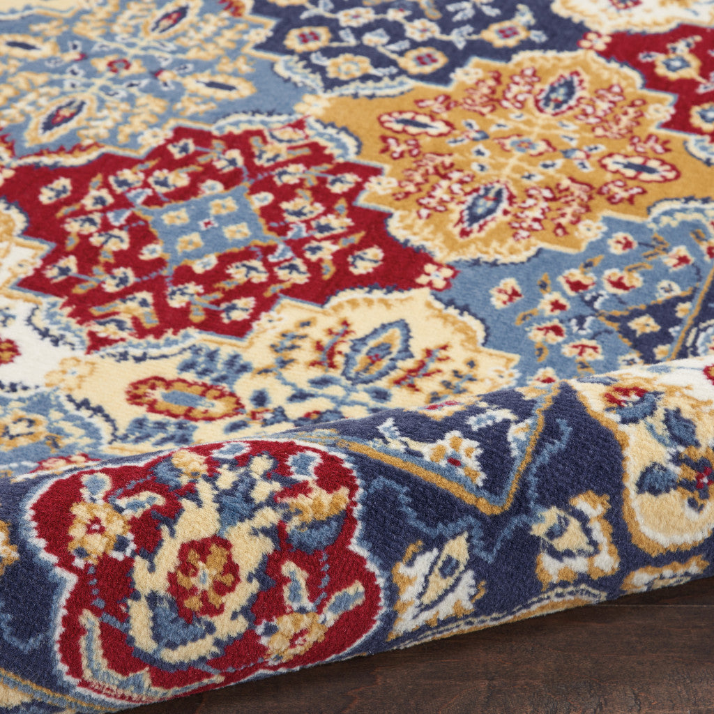 3' X 5' Red Blue and Light Brown Ogee Distressed Non Skid Area Rug - Home & Garden