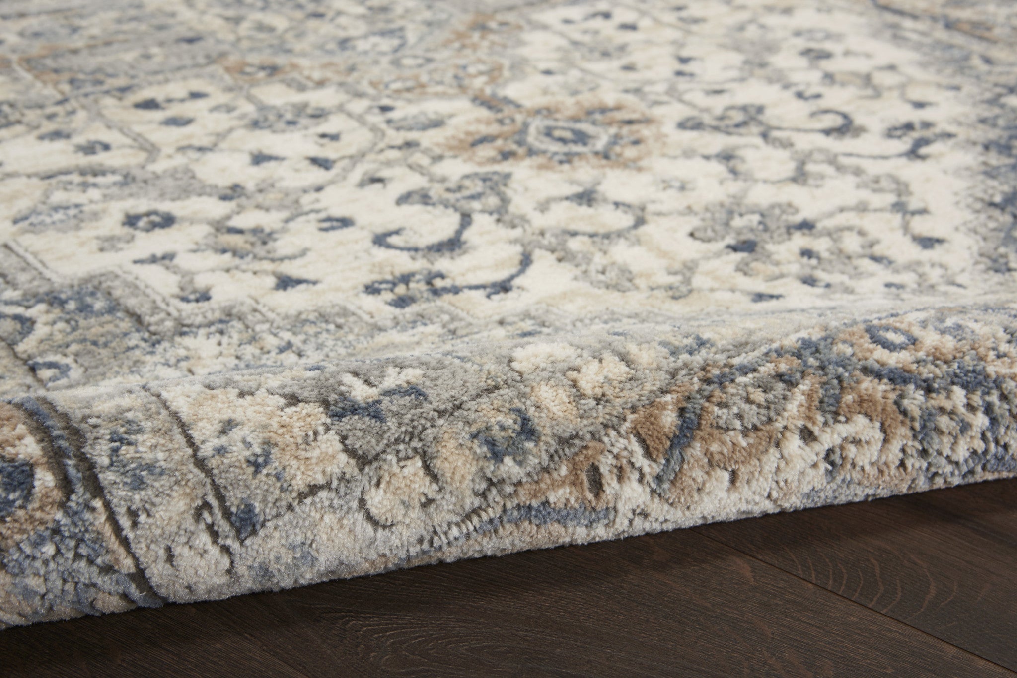 10' Gray and Ivory Square Medallion Power Loom Distressed Area Rug - Home & Garden