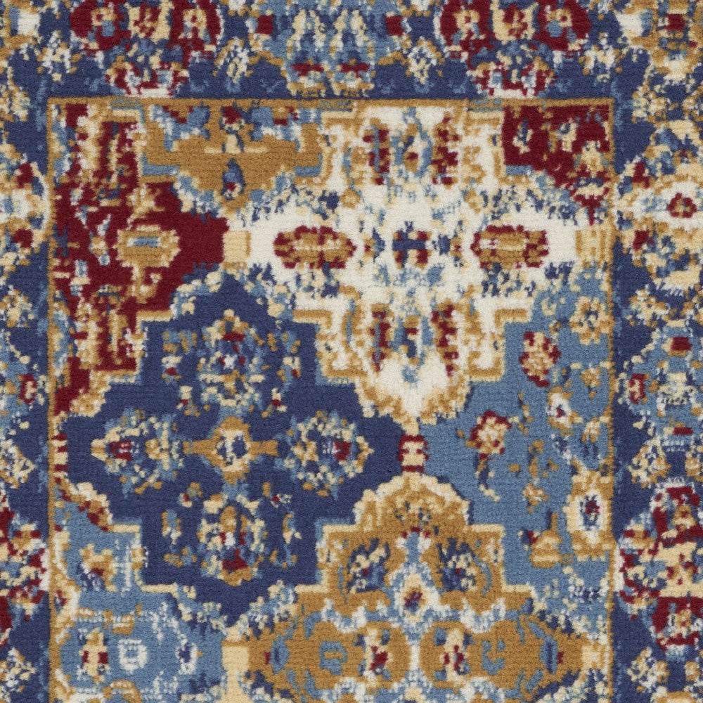 2' X 4' Red Blue And Light Brown Ogee Distressed Area Rug - Home & Garden