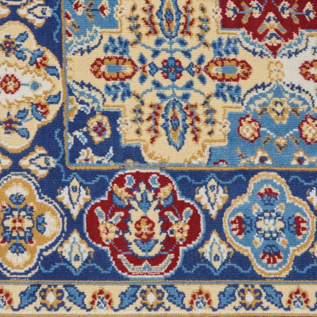 2' X 4' Red Blue And Light Brown Ogee Distressed Area Rug - Home & Garden