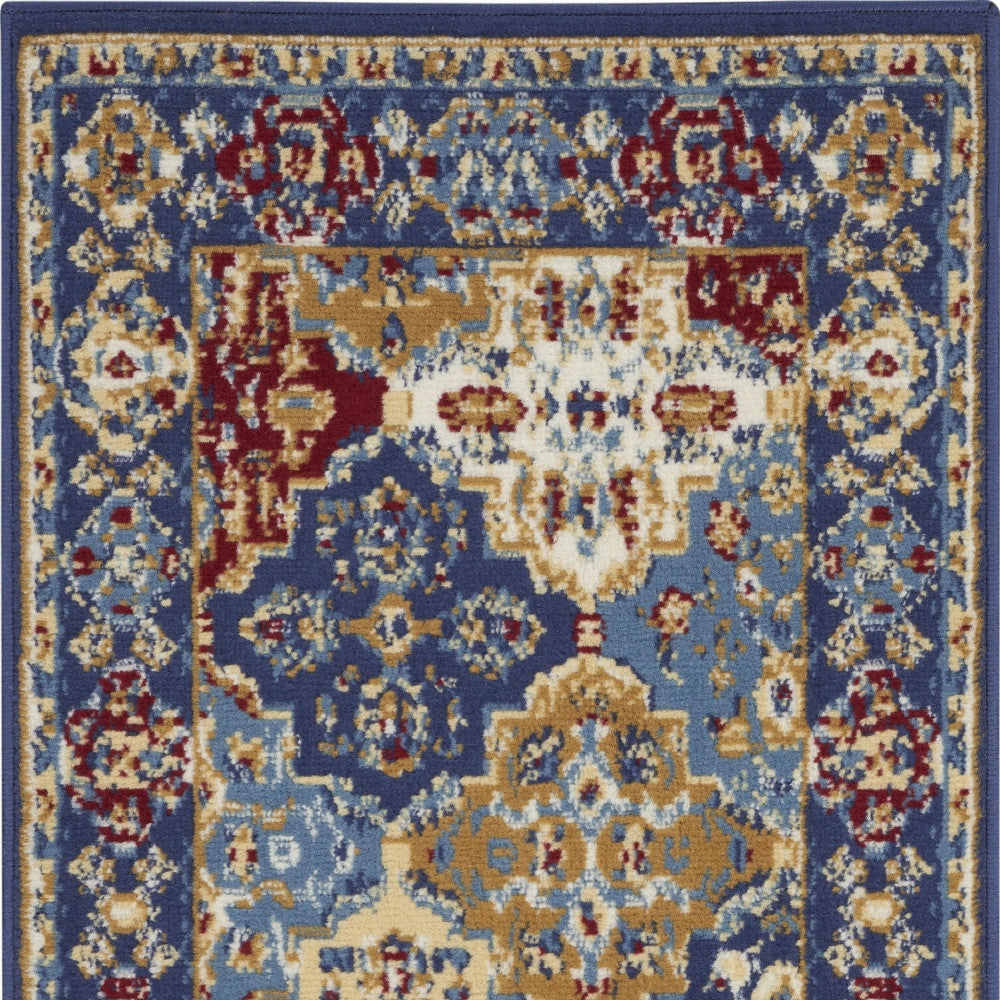 2' X 4' Red Blue And Light Brown Ogee Distressed Area Rug - Home & Garden
