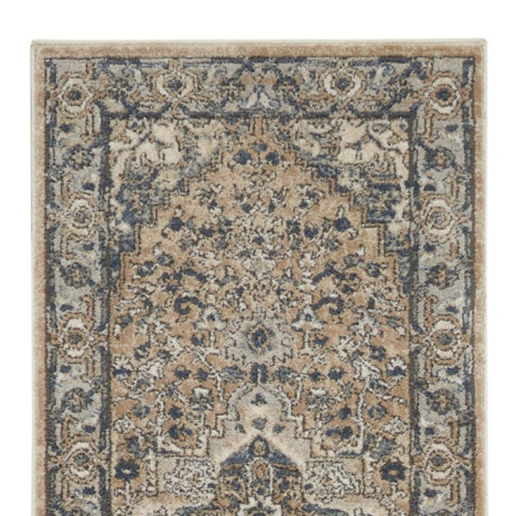 20' Beige And Gray Medallion Distressed Runner Rug - Home & Garden