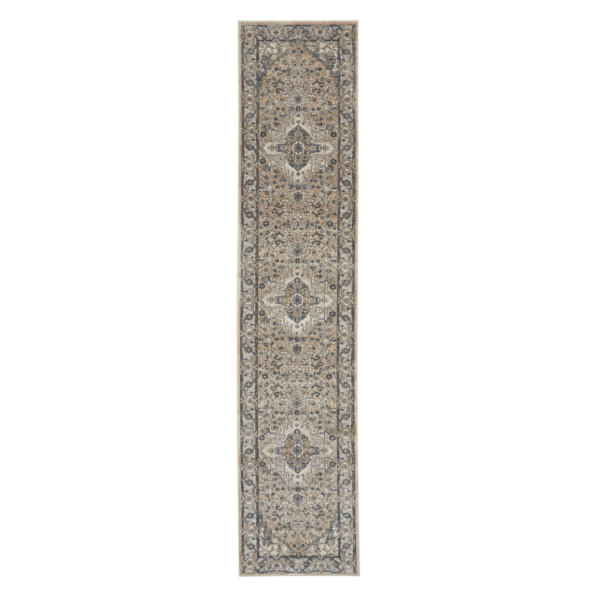 20' Beige And Gray Medallion Distressed Runner Rug - Home & Garden