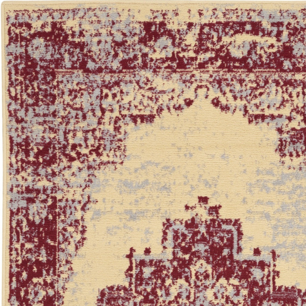 3' X 5' Cream Gray and Red Medallion Distressed Non Skid Area Rug - Home & Garden