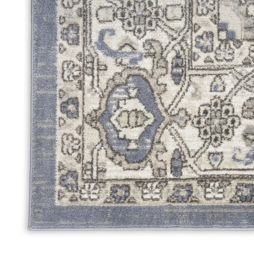 5' X 7' Blue and Ivory Medallion Power Loom Distressed Area Rug - Home & Garden