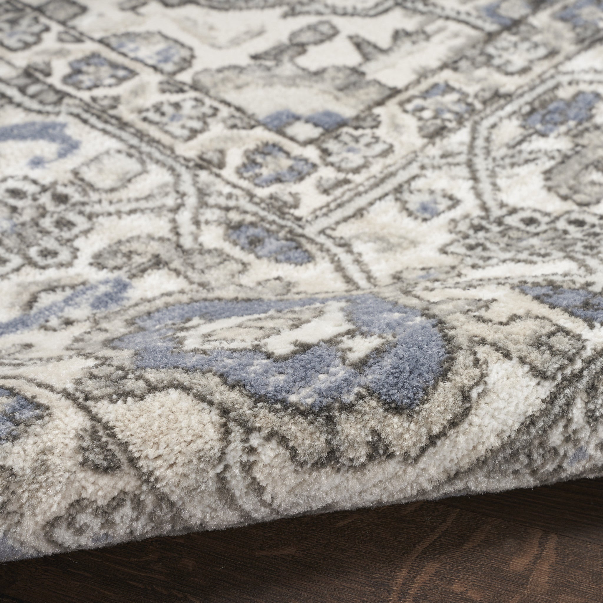 5' X 7' Blue and Ivory Medallion Power Loom Distressed Area Rug - Home & Garden