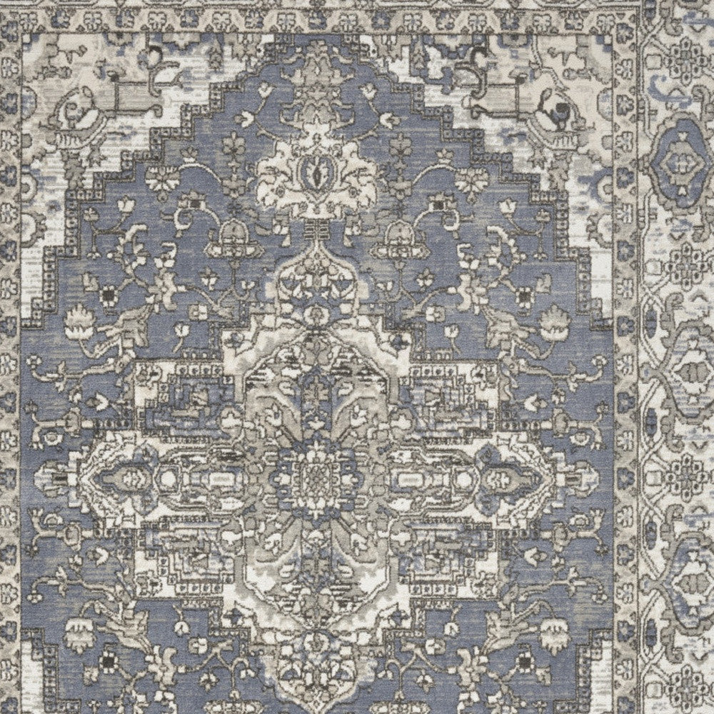 5' X 7' Blue and Ivory Medallion Power Loom Distressed Area Rug - Home & Garden