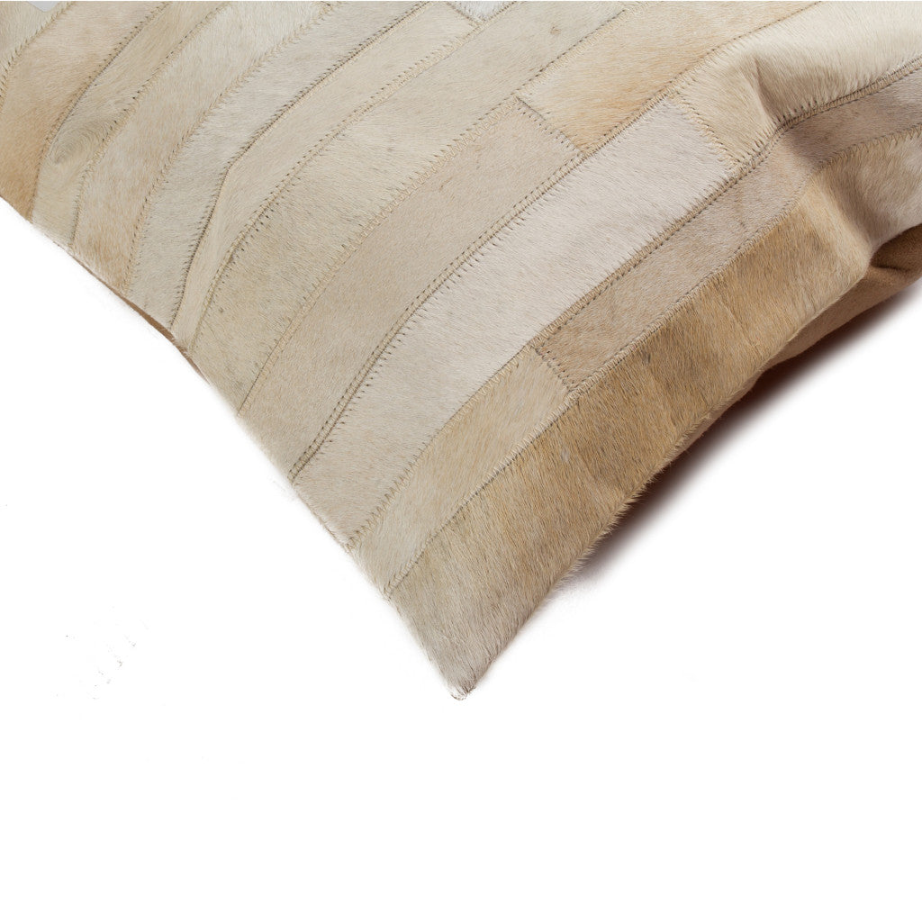 12" X 20" Natural Patchwork Cowhide Lumbar Throw Pillow - Home & Garden