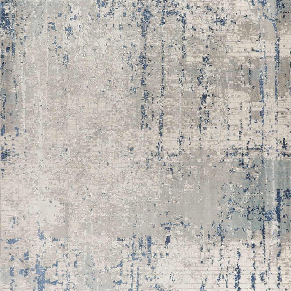 10' Gray and Ivory Square Abstract Power Loom Area Rug - Home & Garden