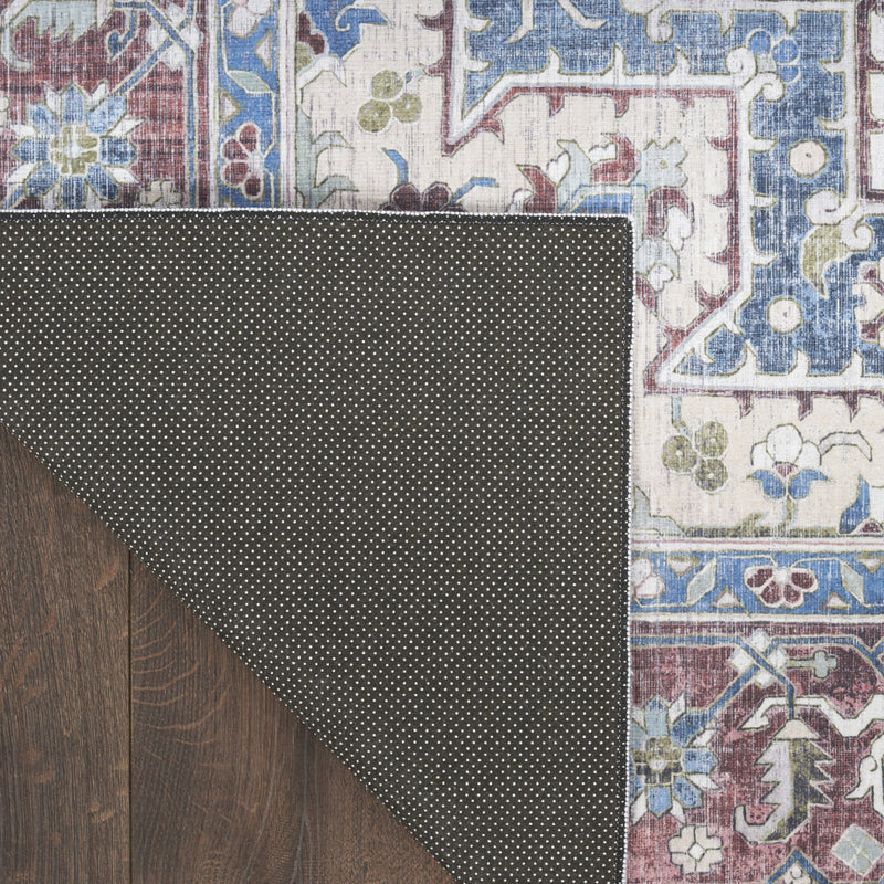 5' X 7' Ivory Red and Blue Medallion Distressed Non Skid Area Rug - GreatEagleInc