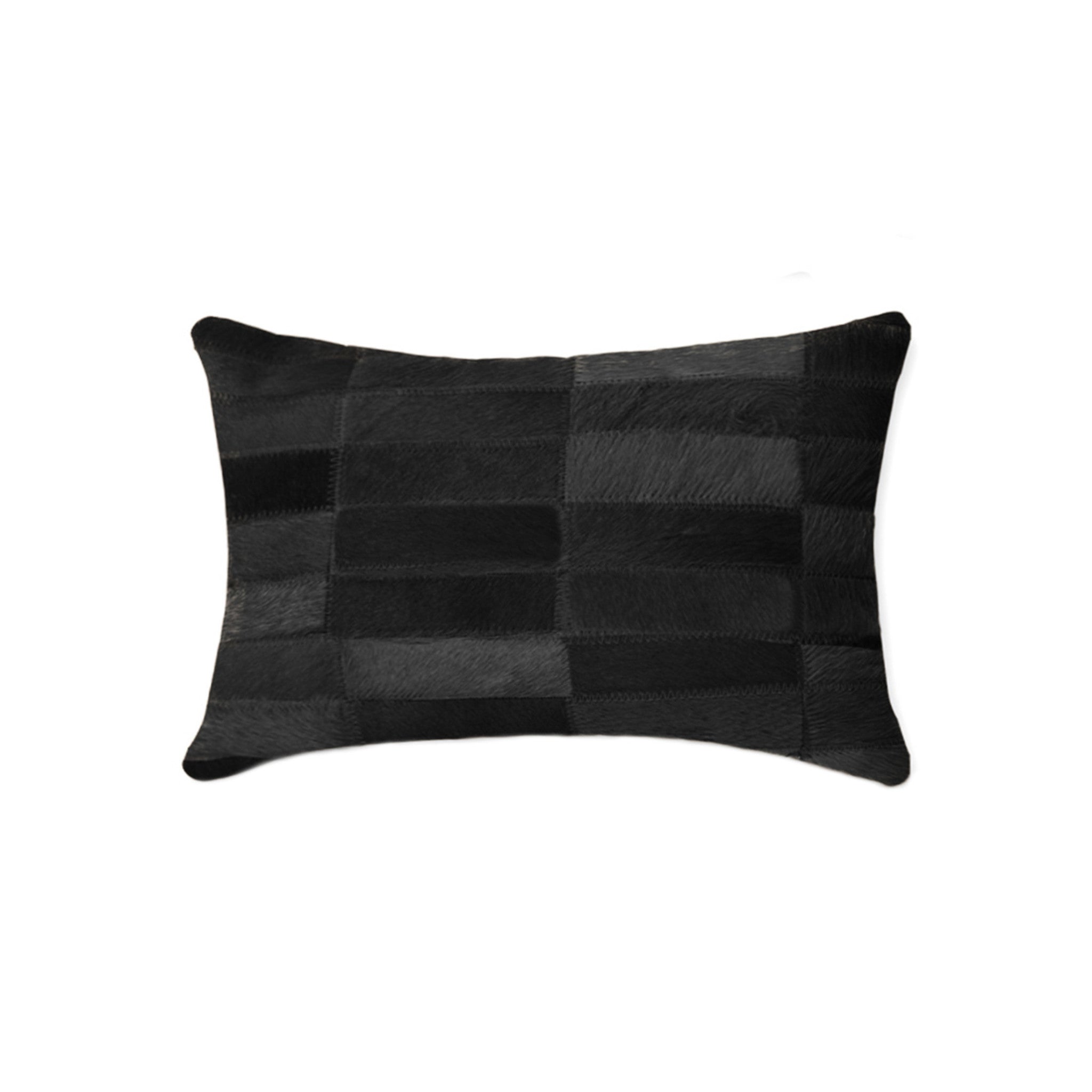12" X 20" Black Patchwork Cowhide Lumbar Throw Pillow - Home & Garden