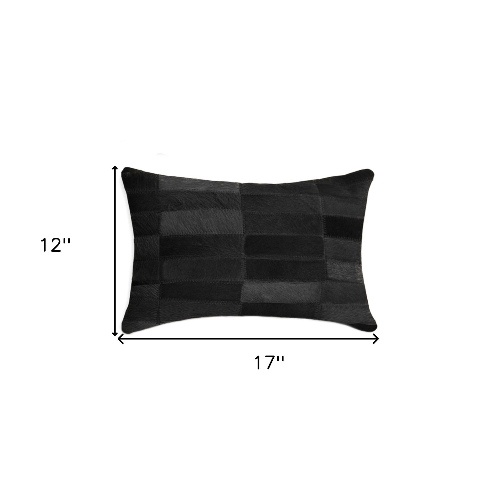 12" X 20" Black Patchwork Cowhide Lumbar Throw Pillow - Home & Garden