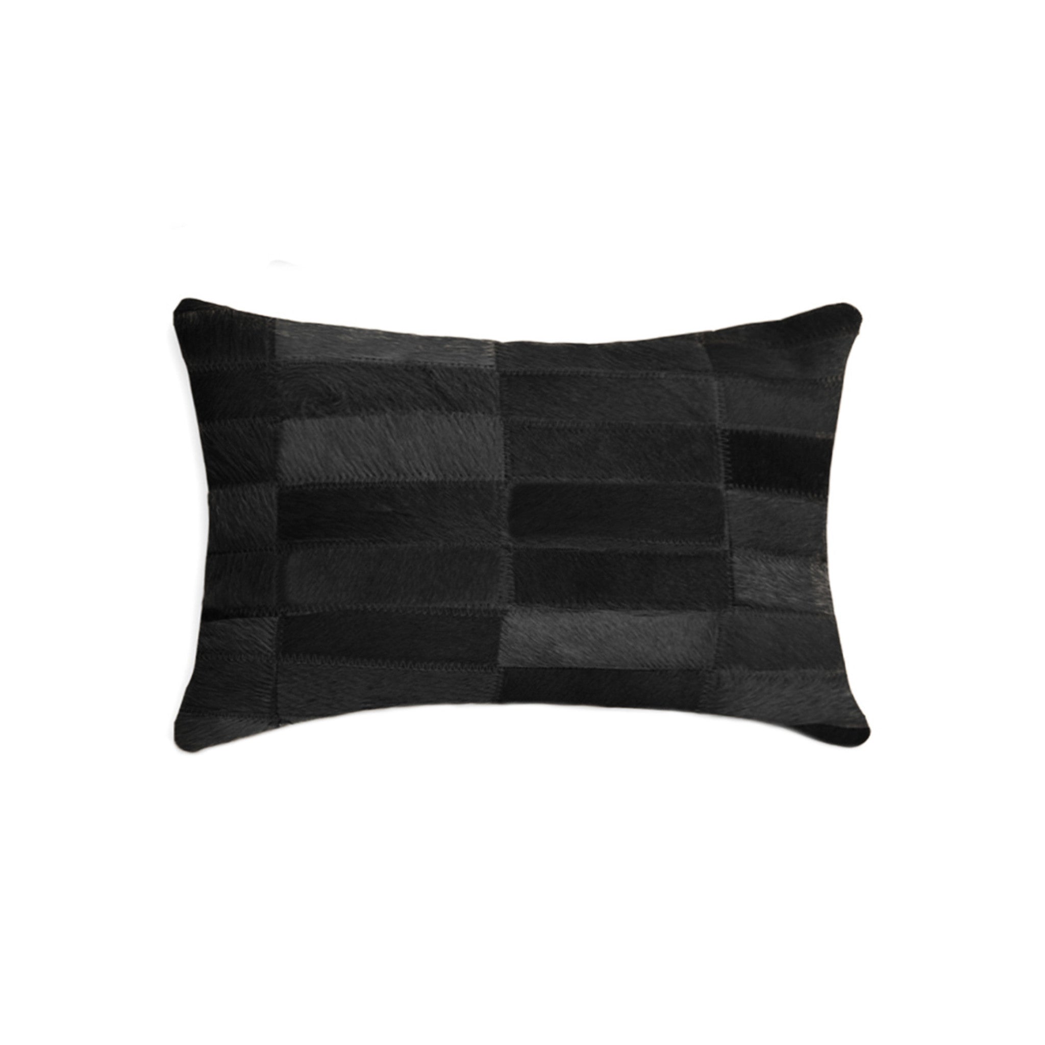 12" X 20" Black Patchwork Cowhide Lumbar Throw Pillow - Home & Garden