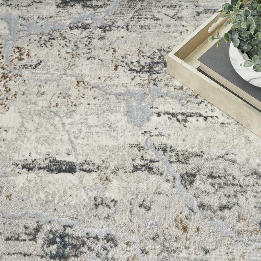 5' X 7' Ivory Gray and Brown Abstract Non Skid Area Rug - Home & Garden