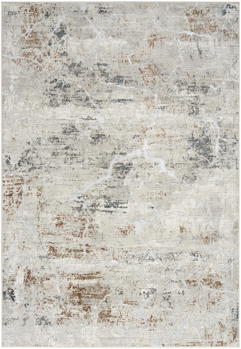 5' X 7' Ivory Gray and Brown Abstract Non Skid Area Rug - Home & Garden