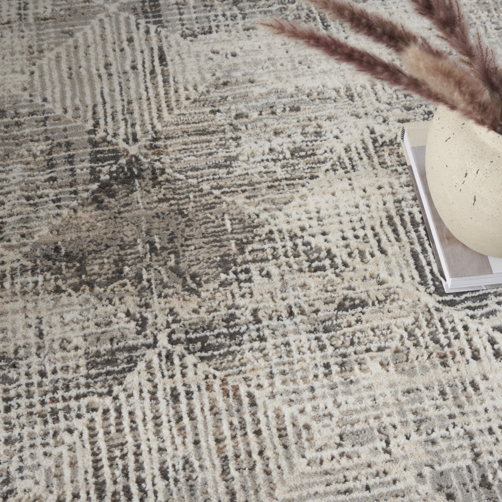 5' X 7' Ivory and Gray Abstract Non Skid Area Rug - Home & Garden