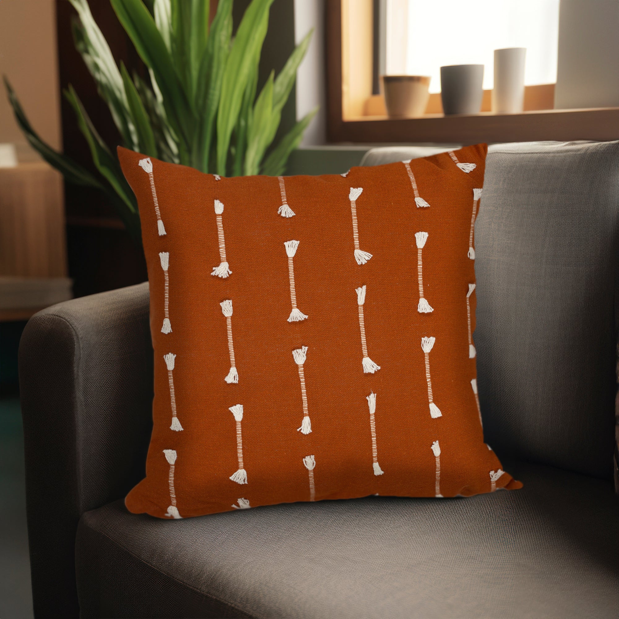 18" Terra Cotta Striped Cotton Throw Pillow With Texture - Home & Garden