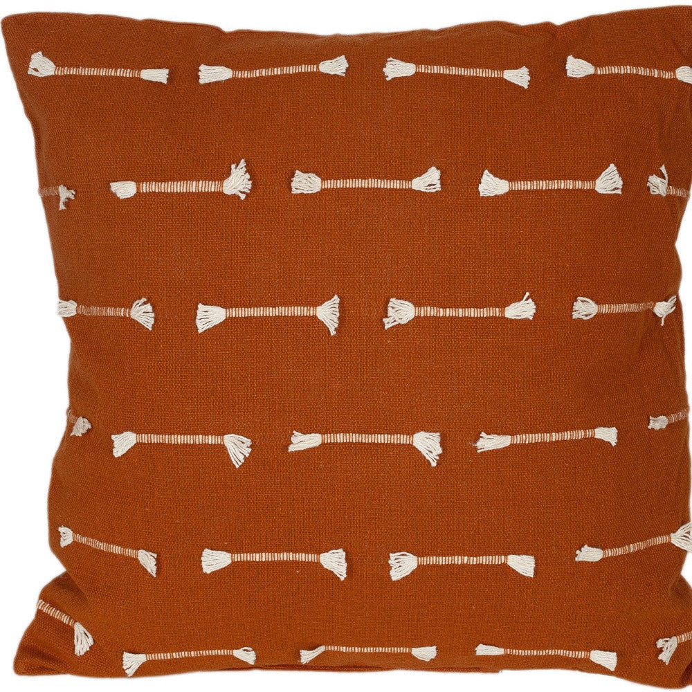 18" Terra Cotta Striped Cotton Throw Pillow With Texture - Home & Garden