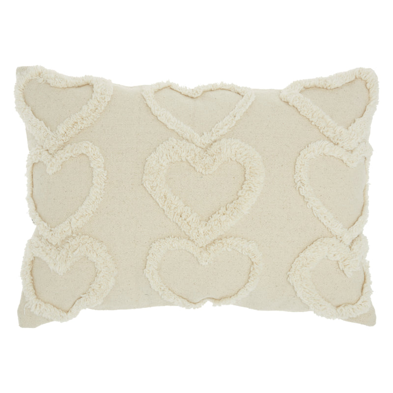 14" X 20" Off White Cotton Heart Throw Pillow - Home Decor