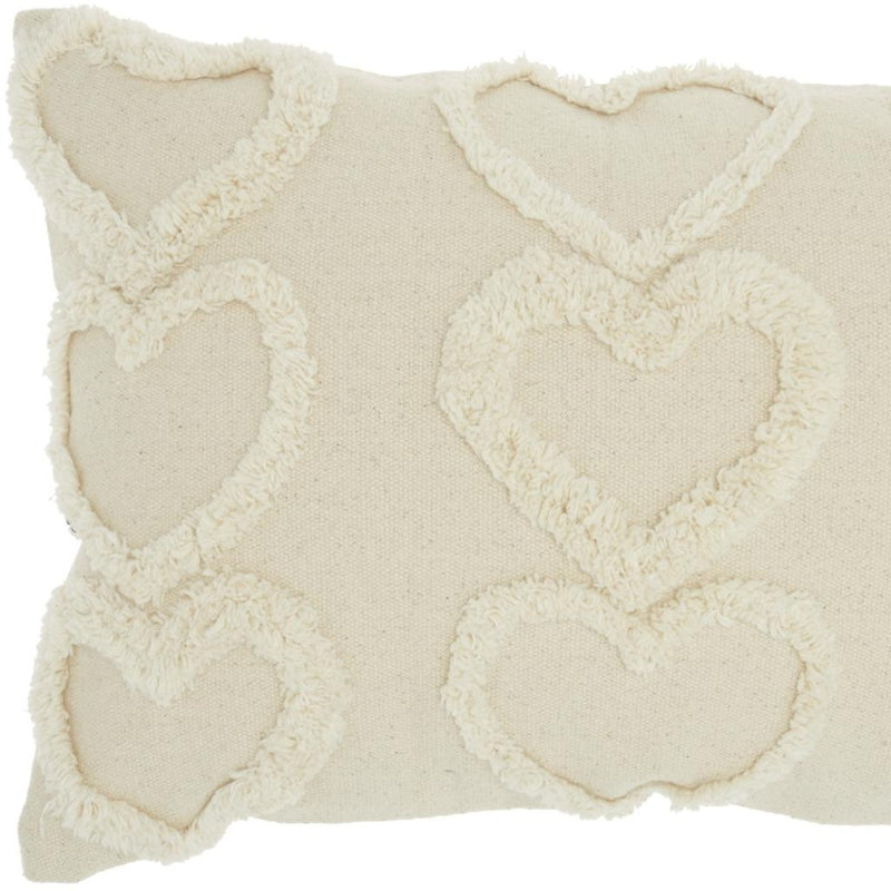 14" X 20" Off White Cotton Heart Throw Pillow - Home Decor