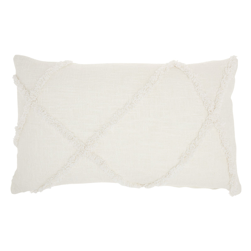 White Abstract  Shaggy Detail Lumbar Pillow - Home Decor