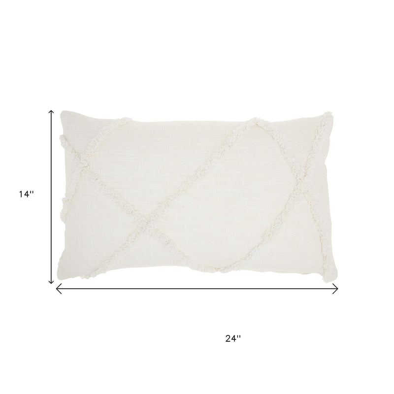 White Abstract  Shaggy Detail Lumbar Pillow - Home Decor