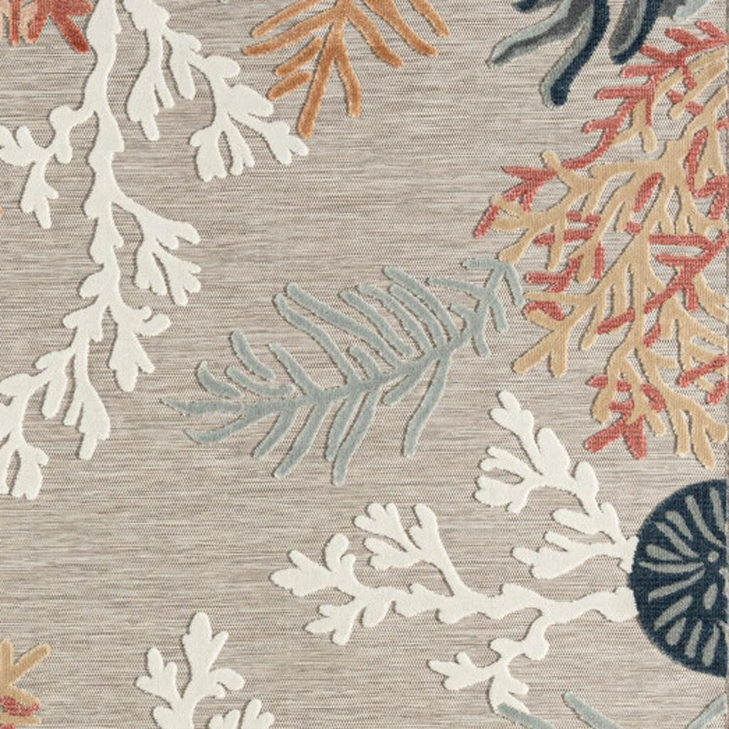 5' X 7' Grey Beige Orange Blue And White Coastal Coral Indoor Outdoor Area Rug - Home & Garden