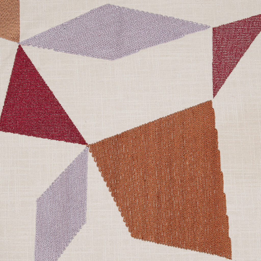 20" Ivory Red and Orange Geometric Cotton Blend Throw Pillow With Embroidery - Home & Garden