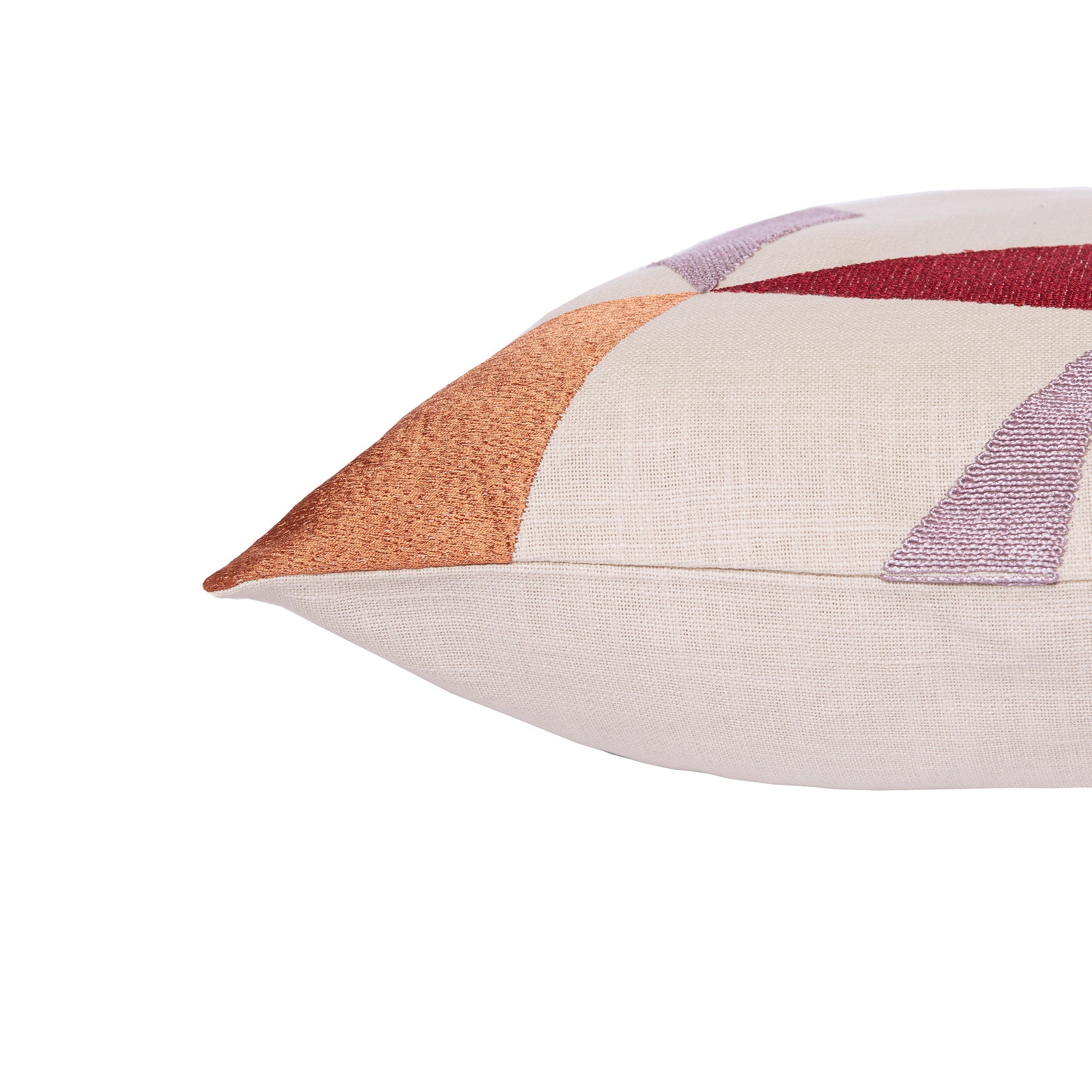 20" Ivory Red and Orange Geometric Cotton Blend Throw Pillow With Embroidery - Home & Garden
