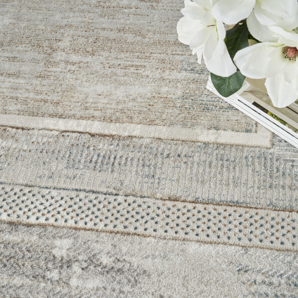 5' X 7' Ivory Blue and Gray Geometric Non Skid Area Rug - Home & Garden
